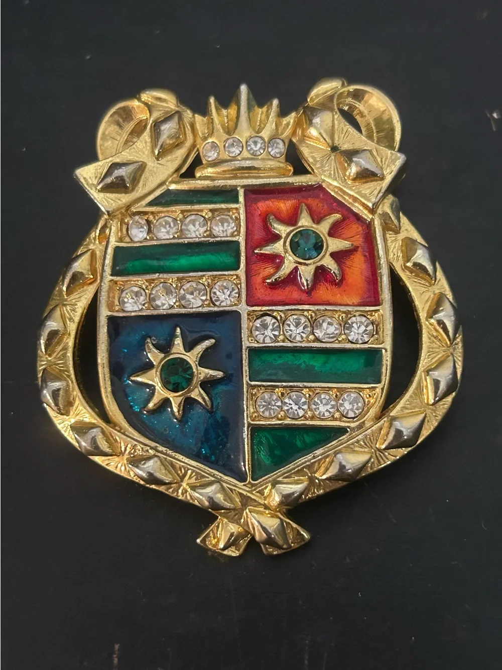 Vintage Heraldic Shield Crest Brooch